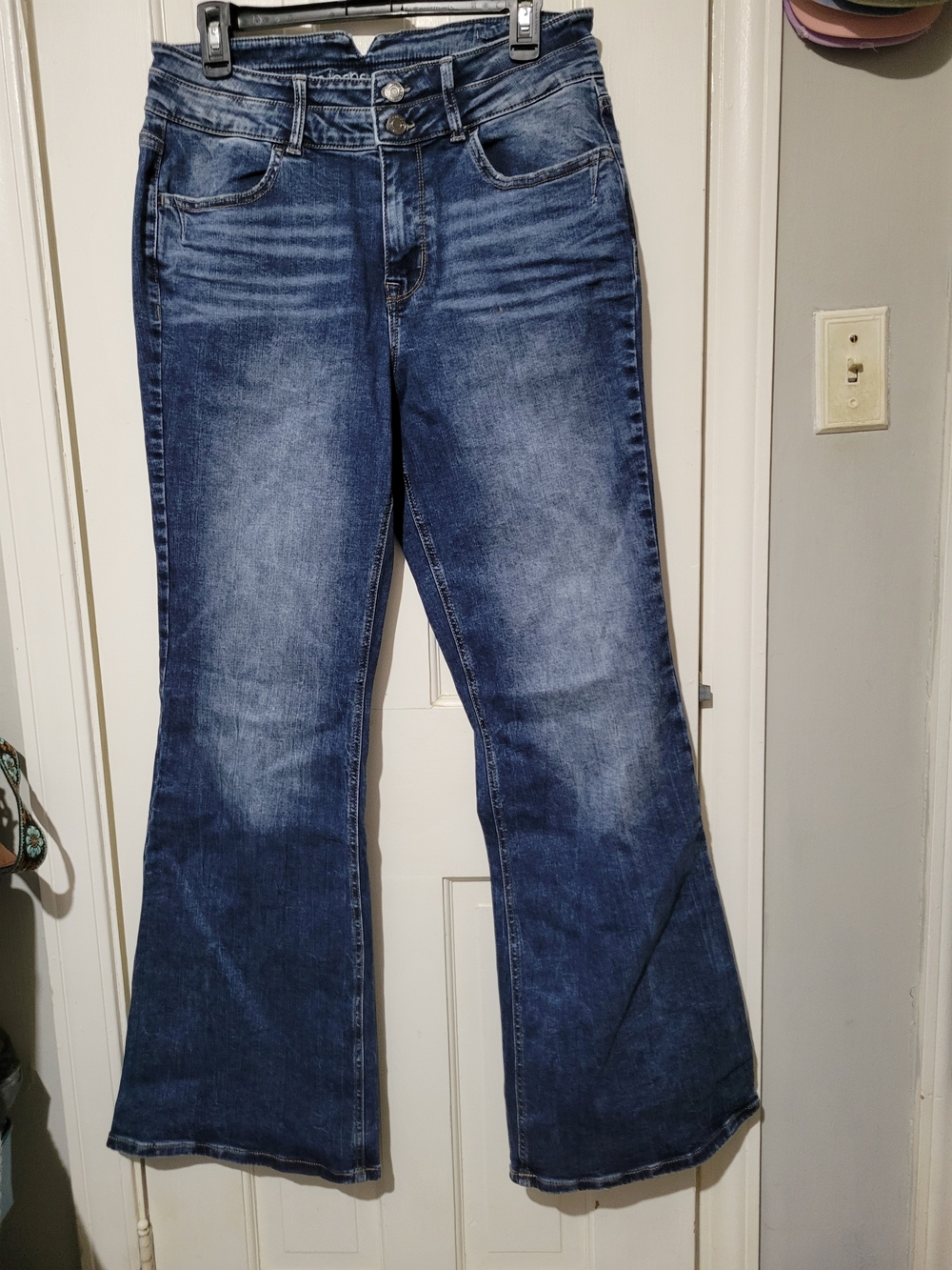 Maurices Women's Distressed Dark Blue Flare Jeans